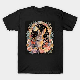 Bunny Lovers Botanical Spring Flowers Rabbit Woodland Forest T-Shirt